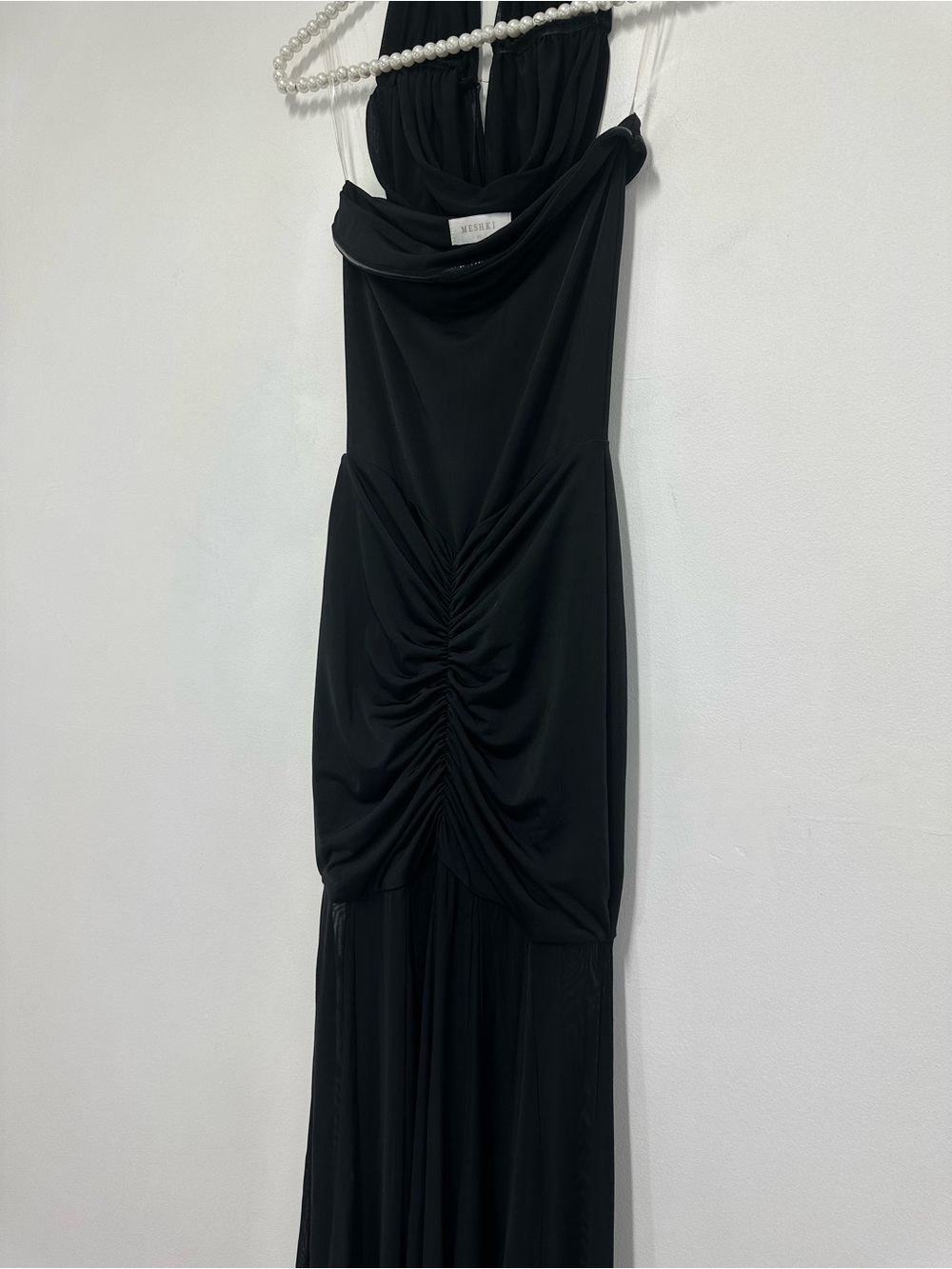 Meshki Caspian Slinky And Mesh Off Shoulder Maxi Dress in Black - Picture 8 of 11